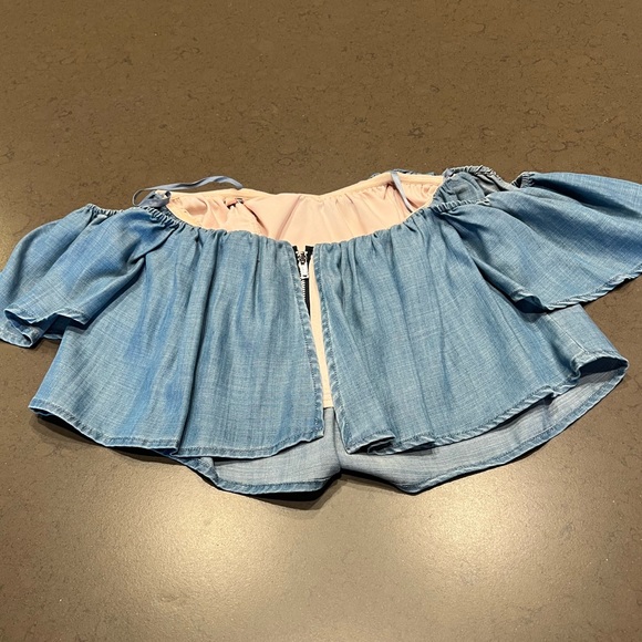 Guess Denim Off-The-Shoulder Corset Crop Top Sz: XS - Picture 13 of 16